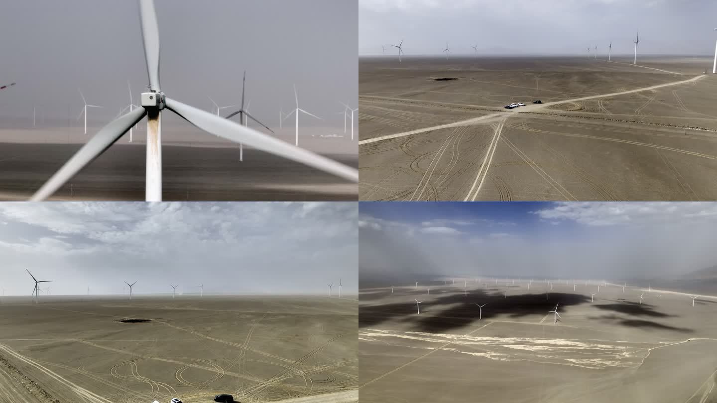 风力太阳能发电沙漠风车4K