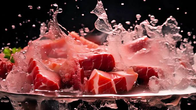 三文鱼肉块模拟高速摄影微距美食镜头