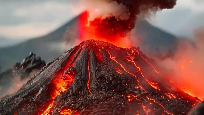 末日活火山爆发喷发岩浆自然灾害素材原创动