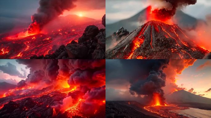 末日活火山爆发喷发岩浆自然灾害素材原创动