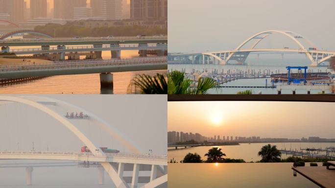 4k素材五缘湾大桥夕阳夕阳美景氛围感