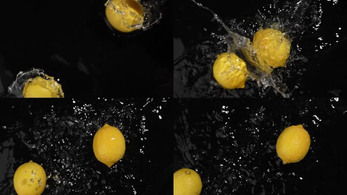 柠檬在水面上碰撞高清