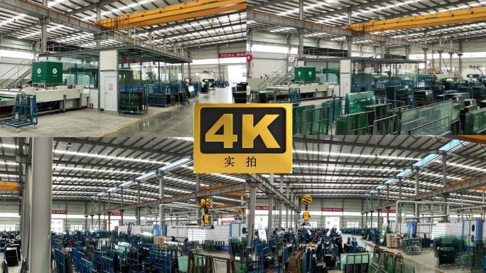 工厂车间玻璃生产流水线实拍素材