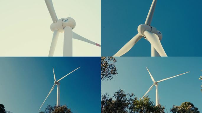 山顶风力发电风车转动视频素材