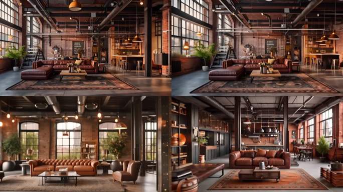 4K工业风客厅设计样板间