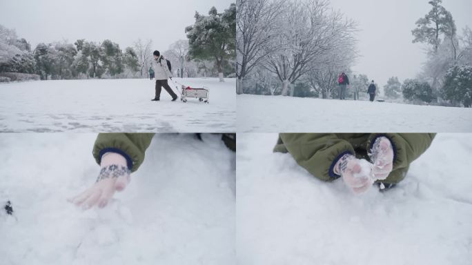 堆雪人 打雪仗 遛狗 东湖空镜