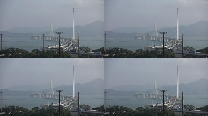 深圳湾的跨海大桥，川流不息的车流