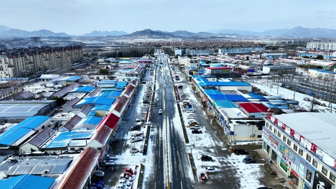 山东日照潮河雪景航拍