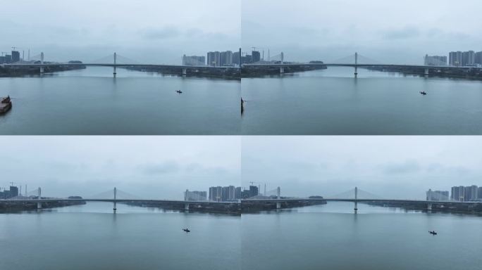 雨后航拍湖南衡阳市区湘江上的大桥