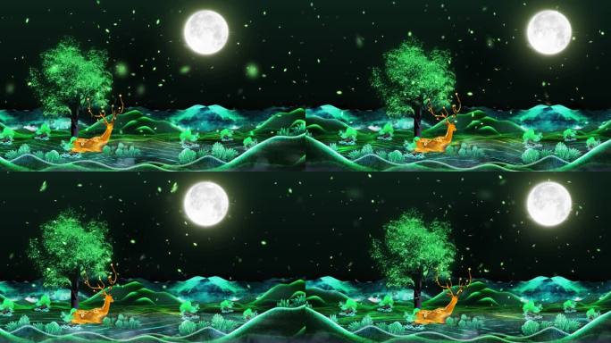 四季 夏天夜景 麋鹿 唯美星空 绿色草地