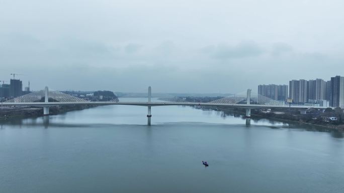 雨后航拍湖南衡阳市区湘江上的大桥