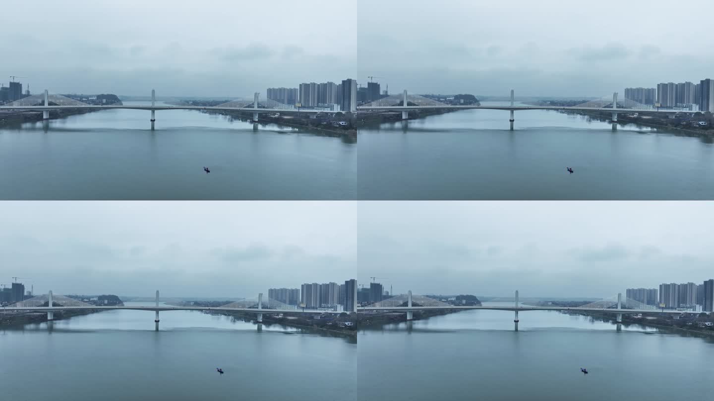 雨后航拍湖南衡阳市区湘江上的大桥