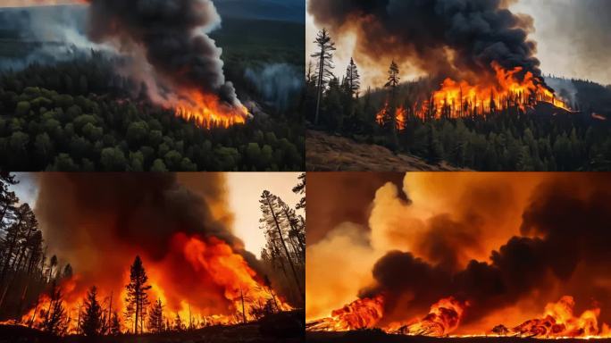 山灾现场森林火灾大火航拍自然灾害生灵涂炭