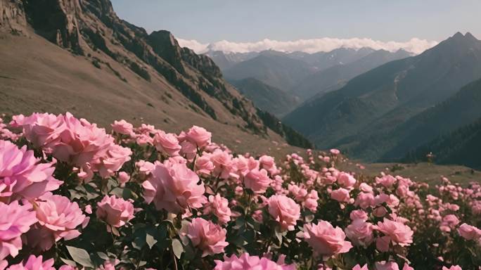 漫山遍野淡粉色玫瑰花鲜花女人花