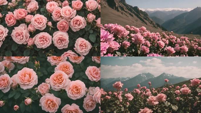 漫山遍野淡粉色玫瑰花鲜花女人花