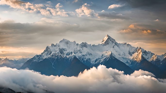 喜马拉雅山全景瞩目朗玛峰雪山夕阳云雾山峰