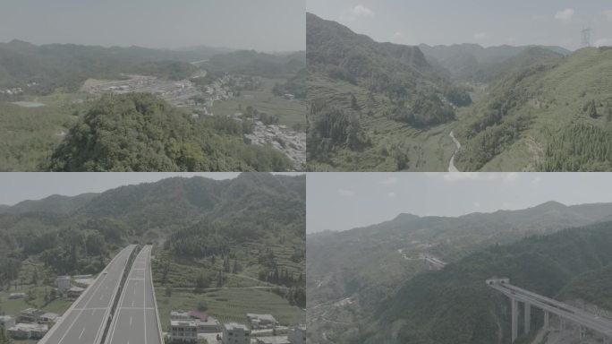 4K航拍大山中的高速公路和隧道多组镜头