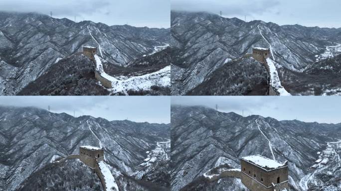 航拍雪后北京延庆八达岭石峡关长城D