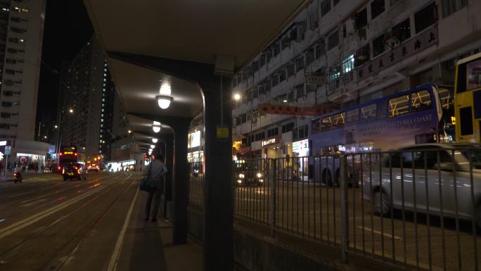 香港鲗鱼涌福昌楼怪兽大楼夜景叮叮车站车流