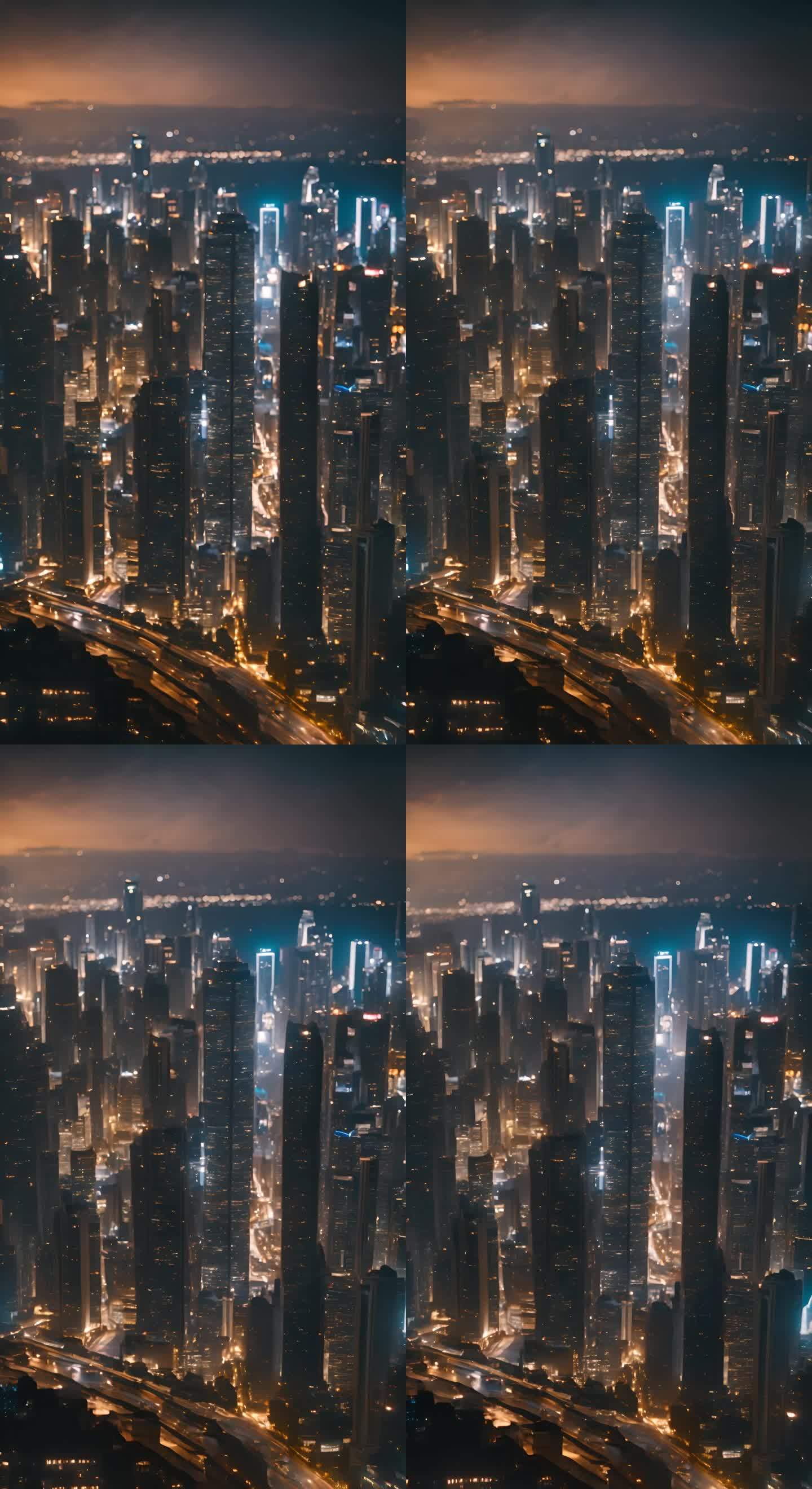 未来城市夜景，竖屏短剧背景