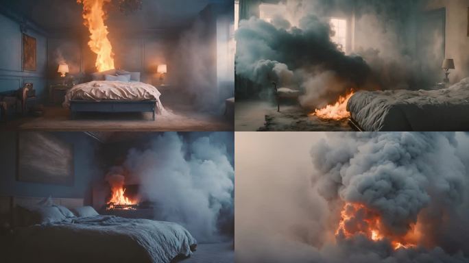 燃烧的卧室室内自燃失火