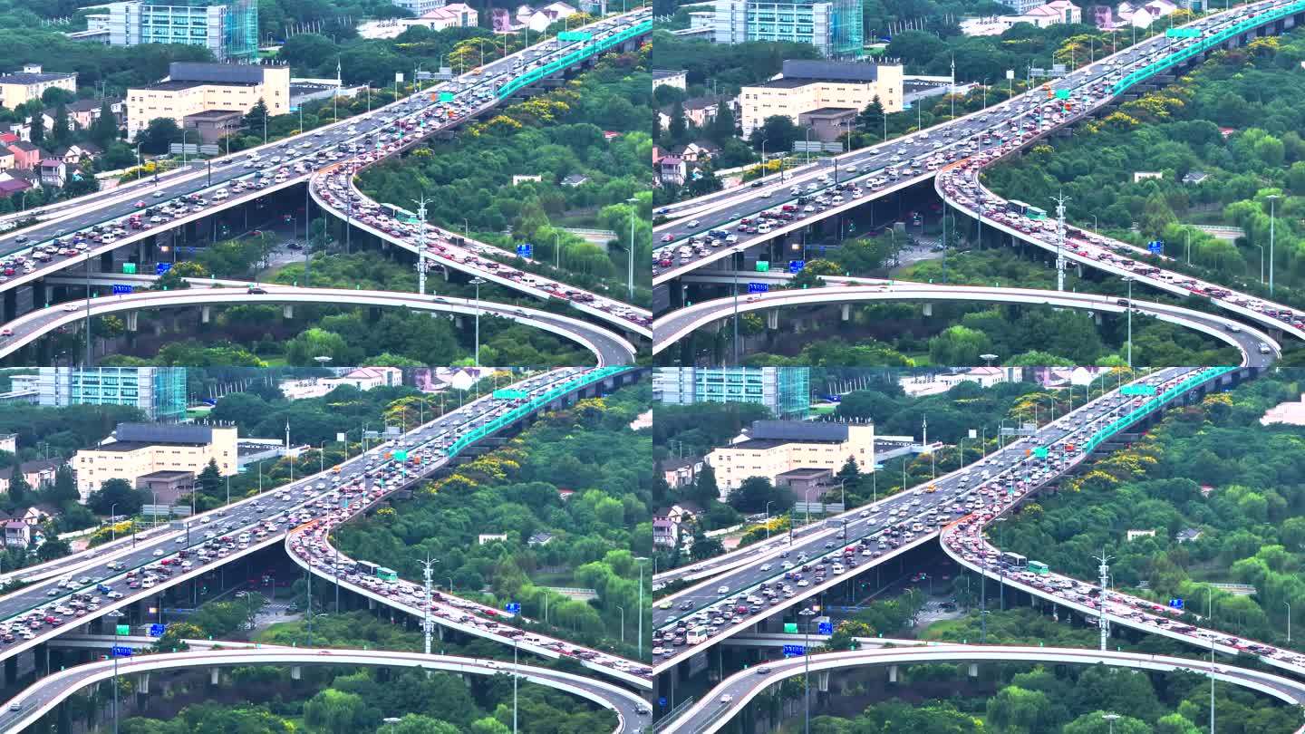 4K-航拍上海中环高架堵车
