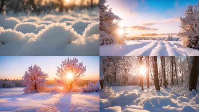 AI素材唯美暖阳下的雪景合集