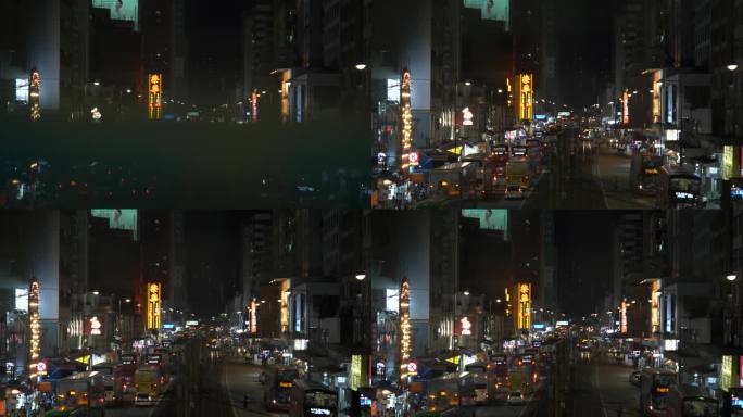 香港元朗青山公路夜景车流霓虹灯招牌