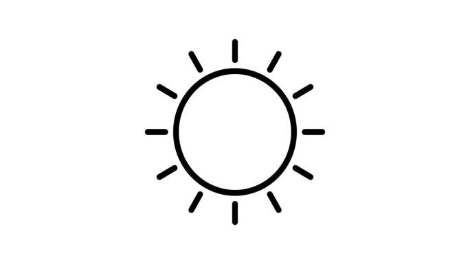 太阳动画轮廓图标在白色背景。Sun 4k视频动画网页，移动和UI设计