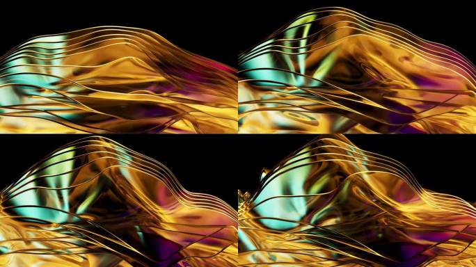 金色抽象背景由玻璃波的律动起伏构成。