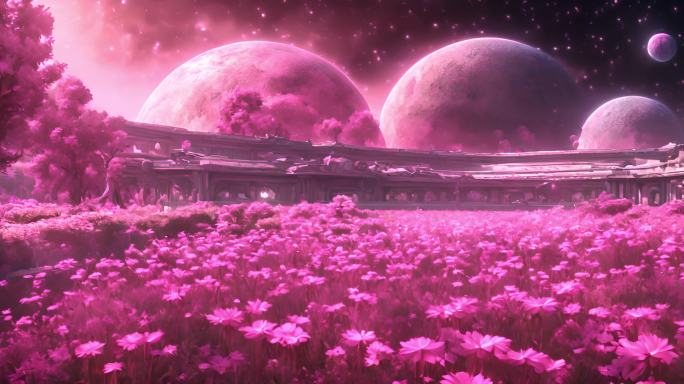 粉色鲜花星球未来科幻星球