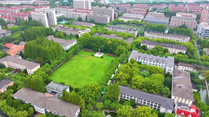 上海市华东理工大学徐汇校区航拍校园风景风