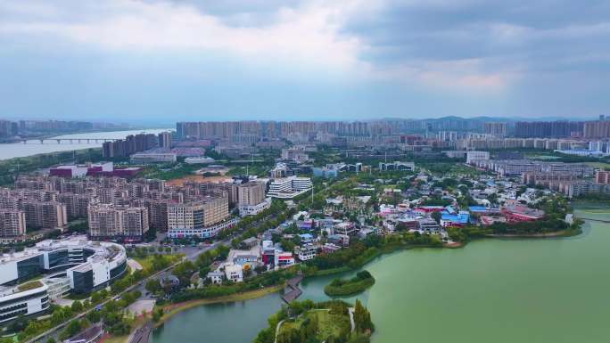 湖南长沙湘江江滩公园航拍橘子洲岳麓山风景