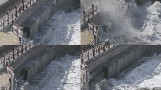 航拍威海环翠孙家疃葡萄滩海水浴场海岸海浪