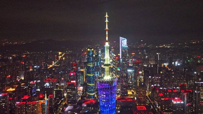 4K广州塔中轴线夜景航拍素材