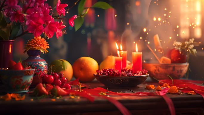 祭祀祭灶果盘水果蜡烛香火
