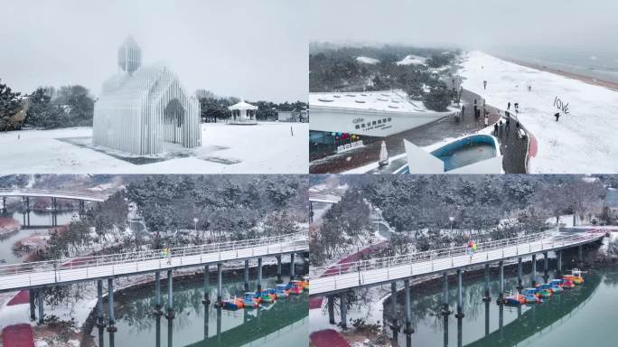 山东日照浪漫海边雪景航拍4K视频-12