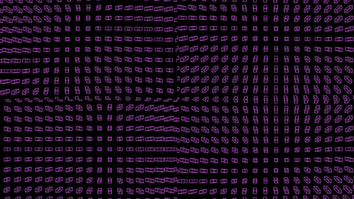 紫色旋转矩形的抽象背景。Vj循环阻止旋转。矩形的表面。三维动画无缝循环的现场音乐会音乐视频。蓝色方格