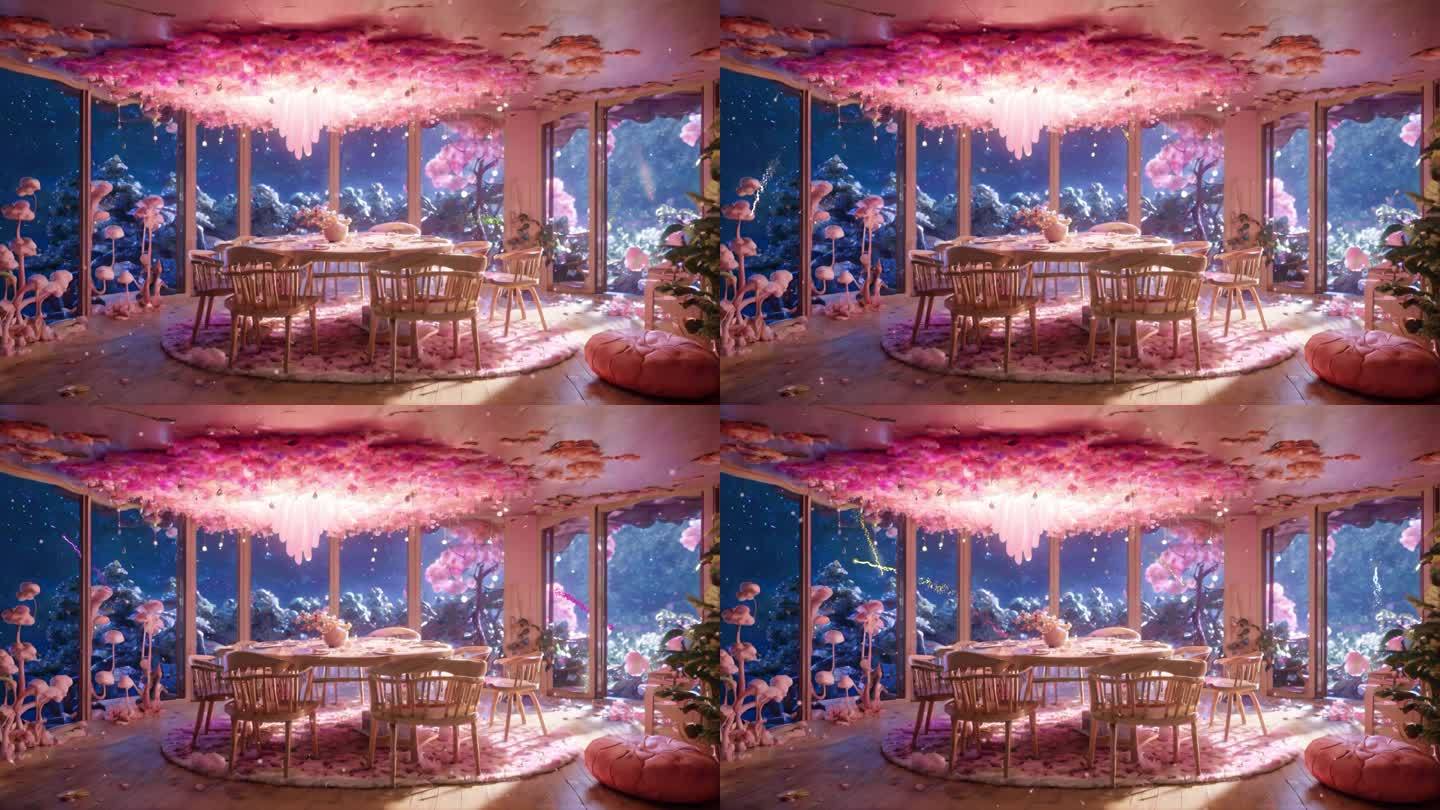粉色蘑菇森林屋（舞台背景）