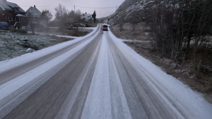 冰雪的公路，第一视角公路，罗弗敦的公路