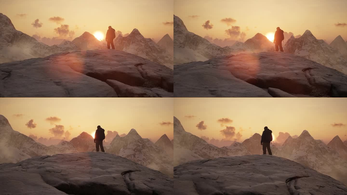 探险人在看落基山风景。