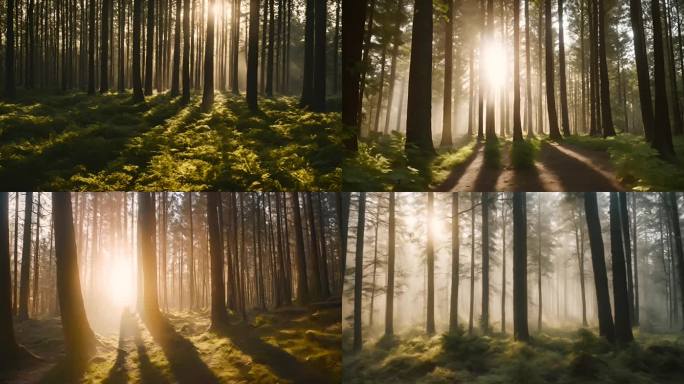 天然氧吧森林光影森林晨雾树林唯美阳光合集