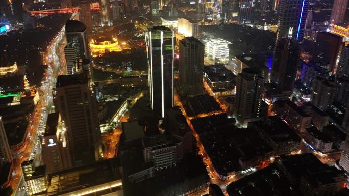 上海黄浦区延安东路夜景航拍延时城市夜晚繁