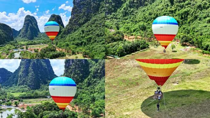 广西桂林十里画廊热气球风光航拍