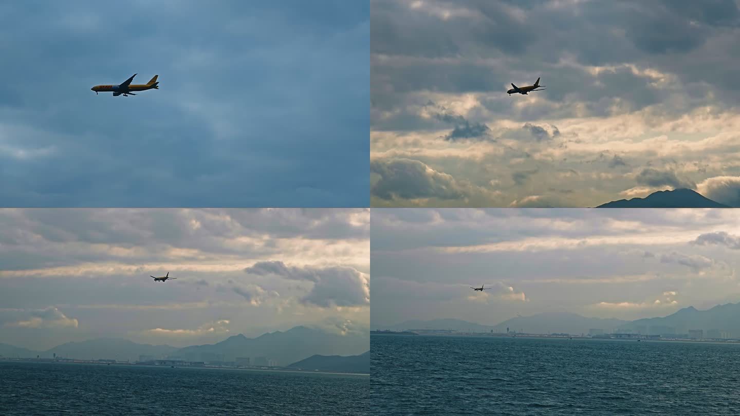 V1-0189海上天空飞机降落香港机场