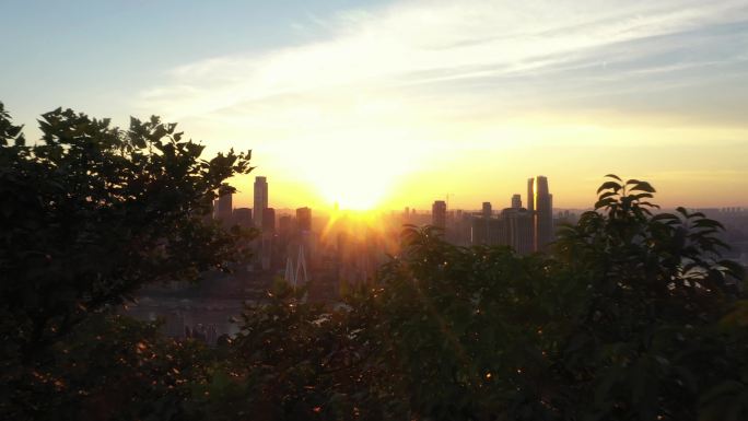 航拍逆光重庆夕阳