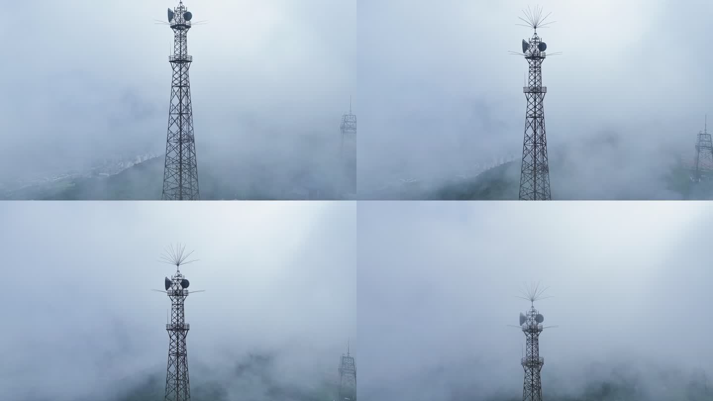 云海中山顶的5G信号塔