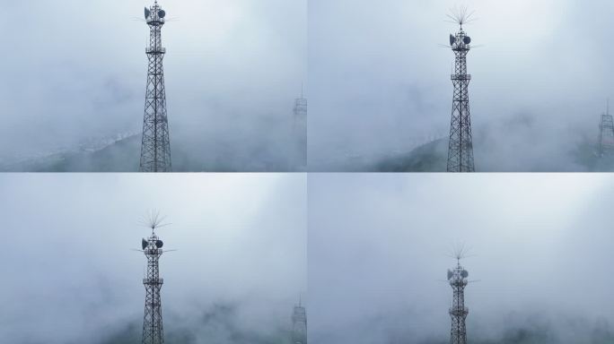 云海中山顶的5G信号塔