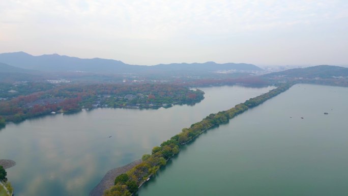 杭州西湖景区苏堤三潭印月小瀛洲航拍