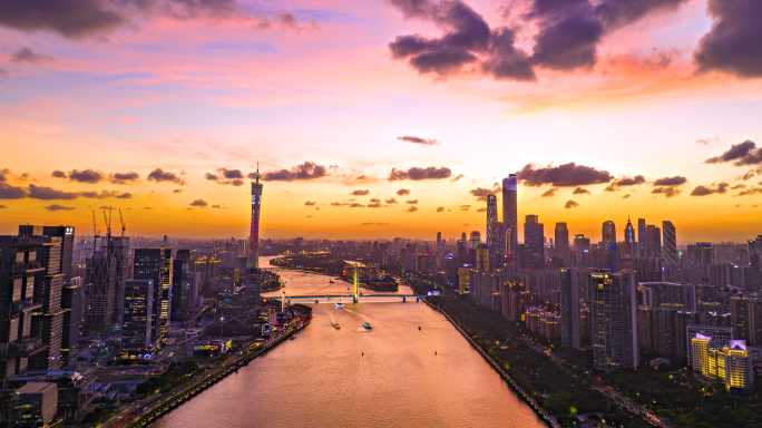 广州日落亮灯夜景延时